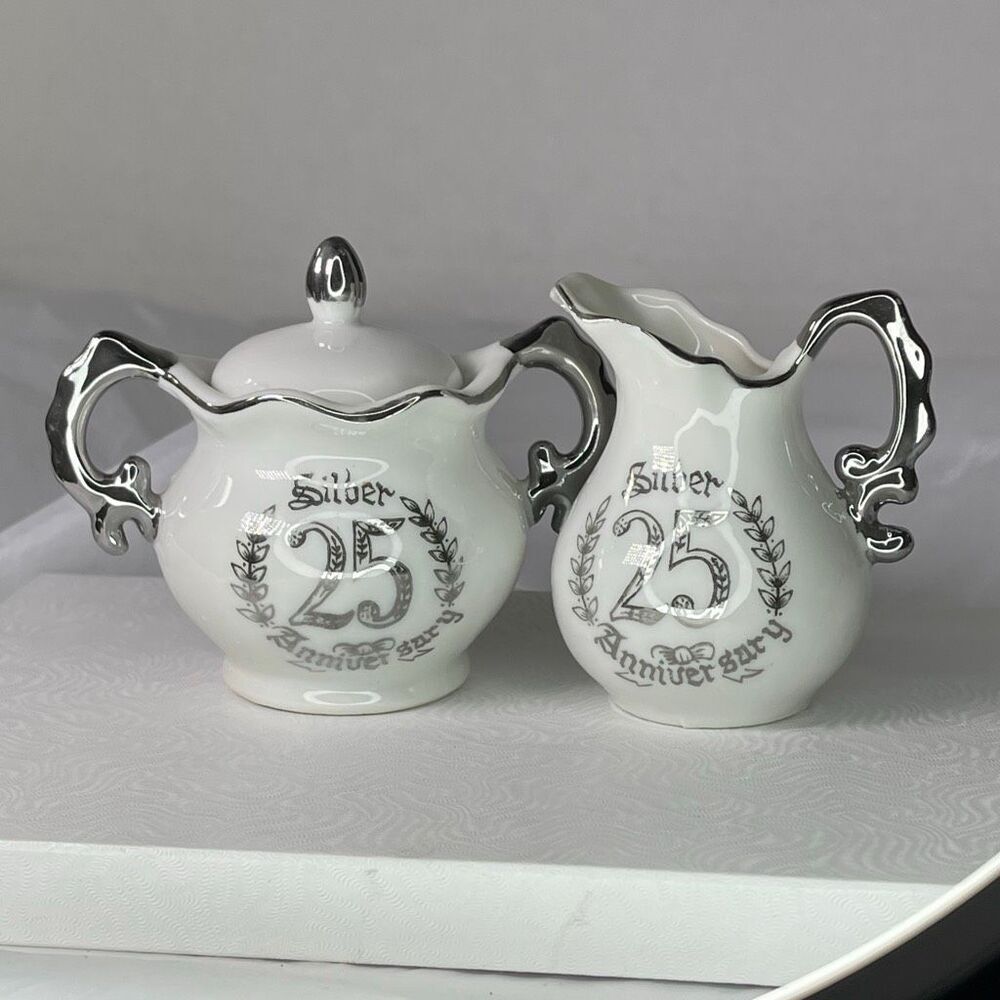 Vintage Midcentury Silver Anniversary 25 years creamer sugar.
